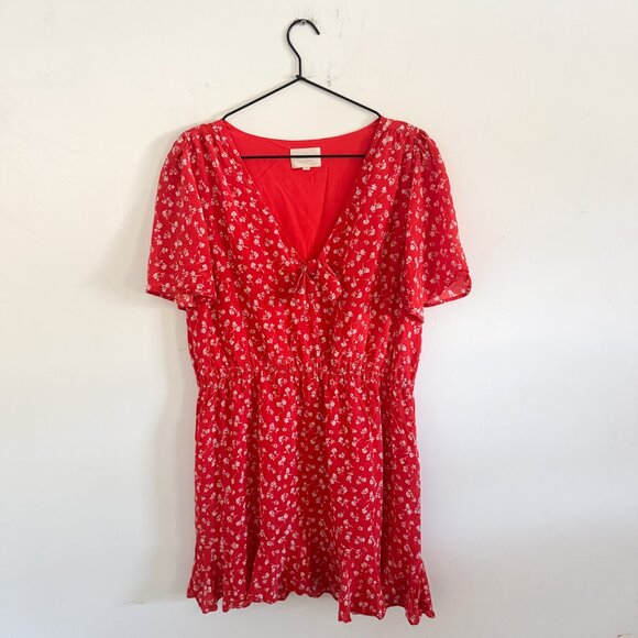 Sezane Red Silk Floral Gigi Mini Dress EU 44 / US 12 - Picture 2 of 7